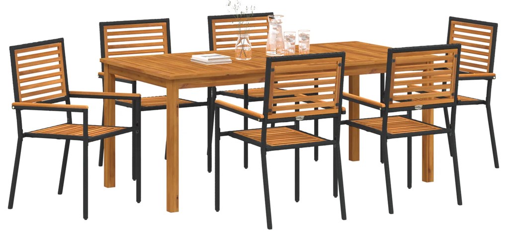 vidaXL Σετ Εξωτερικής Τραπεζαρίας 7 pcs Μαύρο 180 x 90 x 75 cm