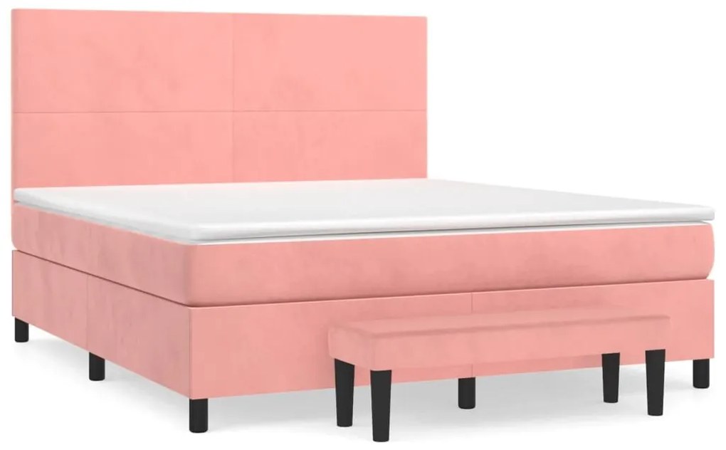Κρεβάτι Boxspring με Στρώμα Ροζ 180x200 εκ. Βελούδινο - Ροζ
