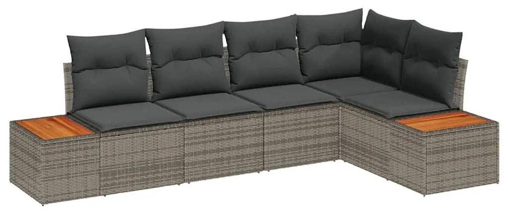vidaXL Σετ Καναπέ Κήπου με μαξιλάρι 5 pcs Γκρι Πολυ ράταν