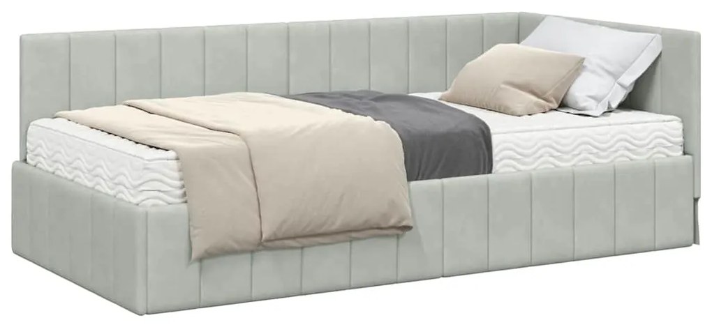 vidaXL Κρεβάτι γωνίας με στρώμα με στρώμα 2 pcs Ανοιχτό γκρι Βελούδο