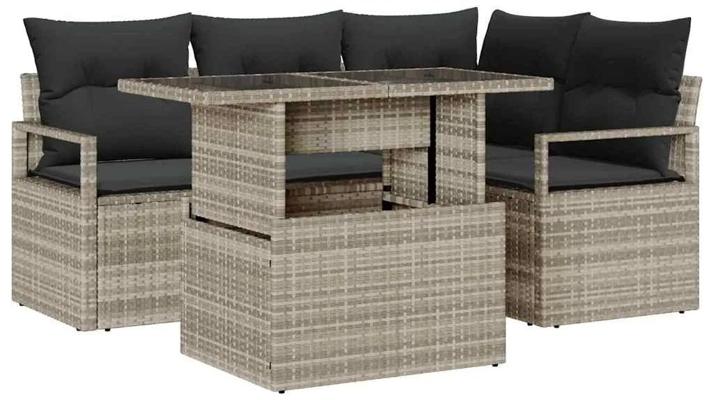 vidaXL Σετ Καναπέ Κήπου με αποθήκευση 5 pcs Ανοιχτό γκρι Πολυ ράταν