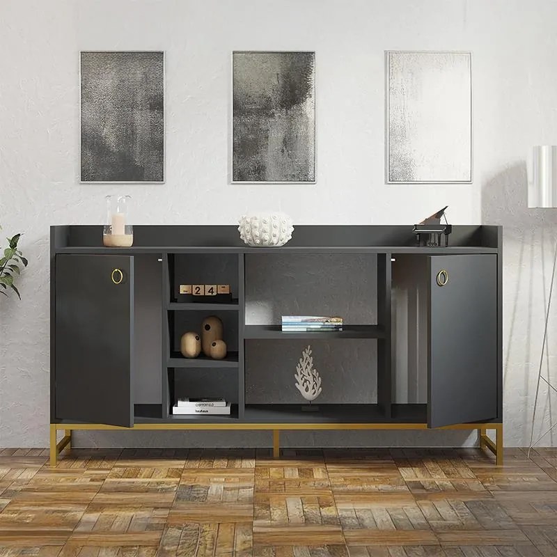 Μπουφές Delta ανθρακί - χρυσά μεταλλικά πόδια 160x40x85 εκ. 160x40x85 εκ.