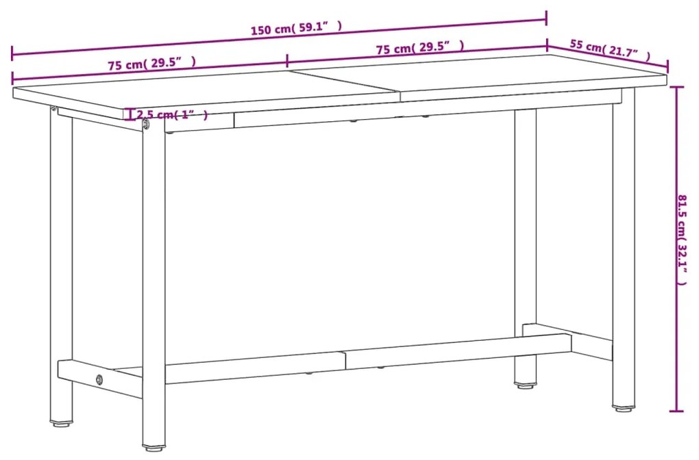 ΠΑΓΚΟΣ ΕΡΓΑΣΙΑΣ 150X55X81,5ΕΚ. ΑΠΟ ΜΑΣΙΦ ΞΥΛΟ ΟΞΙΑΣ ΚΑΙ ΜΕΤΑΛΛΟ 3188905