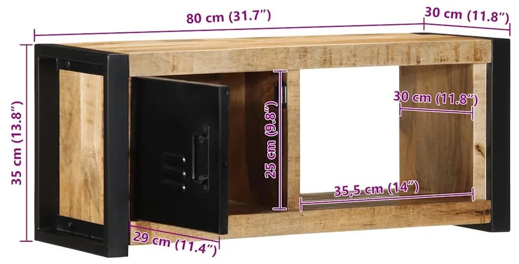 ντουλάπι τηλεόρασης 80x30x35 cm Στερεό ακατέργαστο ξύλο Mango - Καφέ