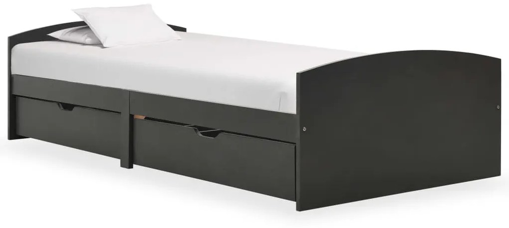 vidaXL Πλαίσιο Κρεβατιού με 2 Συρτάρια Γκρι 90 x 200 εκ. Μασίφ Πεύκο