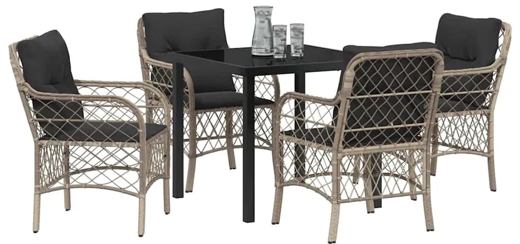 vidaXL Σέτ φαγητού για κήπο με μαξιλάρι 5 pcs Ανοιχτό γκρι Πολυ ράταν