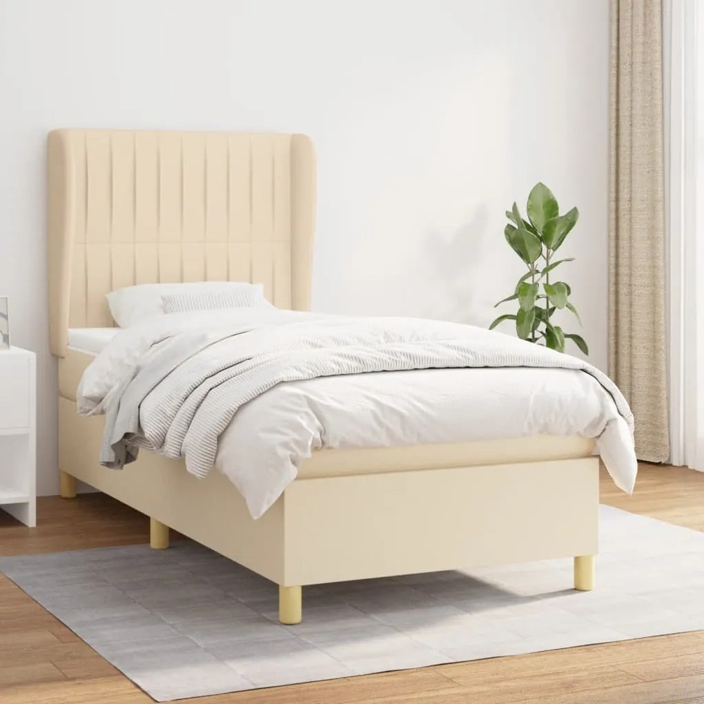 vidaXL Κρεβάτι Boxspring με Στρώμα Κρεμ 100 x 200 εκ. Υφασμάτινο