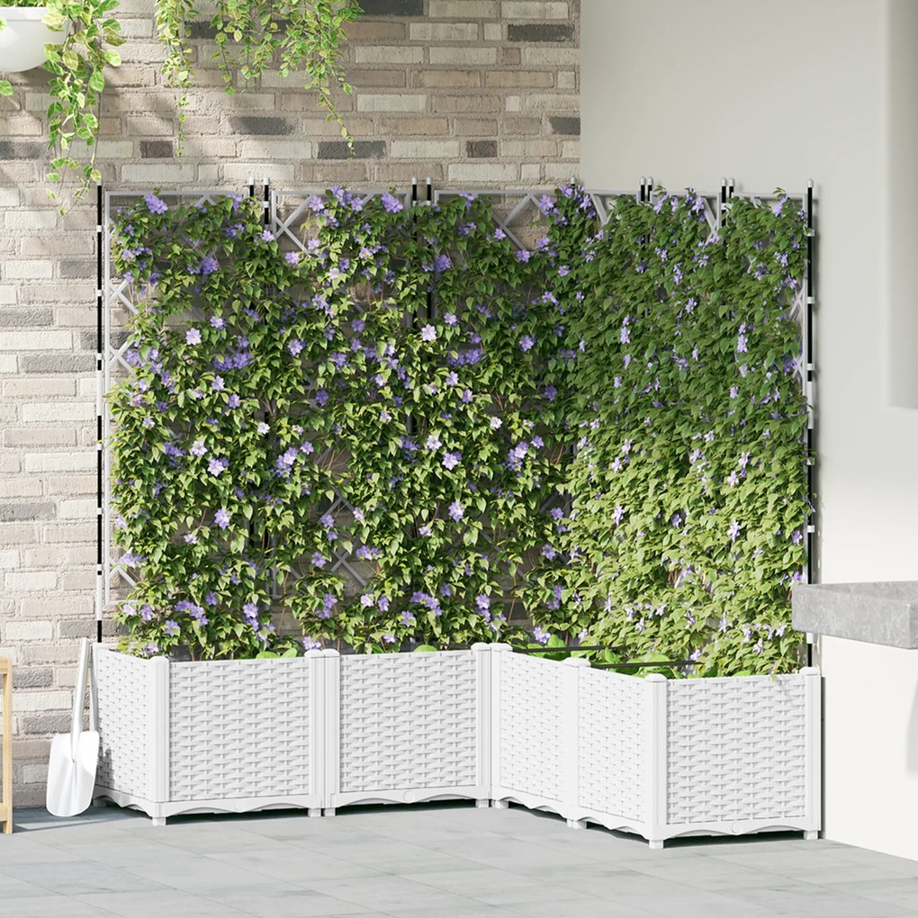 vidaXL Γλάστρα Κήπου με Πλέγμα 5 τμχ Λευκή 120x120x143 εκ
