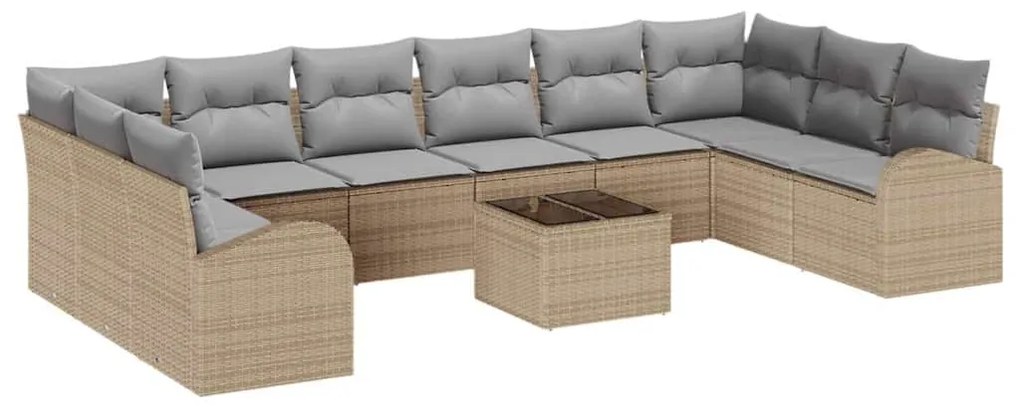vidaXL Σετ Καναπέ Κήπου με μαξιλάρι 11 pcs Μπεζ, Ανοιχτό Γκρι