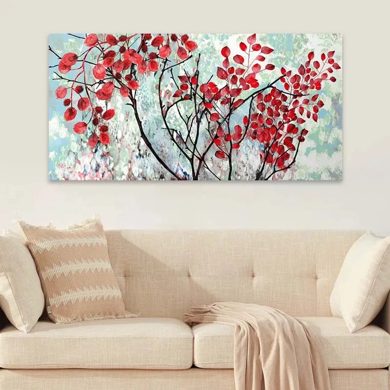 Πίνακας σε καμβά &quot;Red Leaves&quot; Megapap ψηφιακής εκτύπωσης 140x70x3εκ.