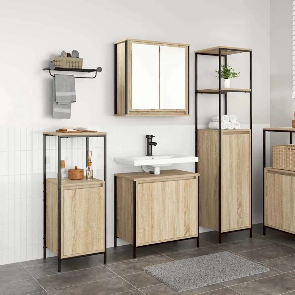 vidaXL Σετ Επίπλων Μπάνιου με ράφι 3 pcs Βελανιδιά Σονομά και Μαύρο