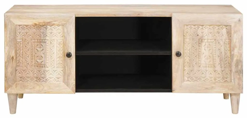 vidaXL Ντουλάπι TV με ράφι Λευκό 105 x 33 x 46 εκ Μασίφ ξύλο μάνγκο