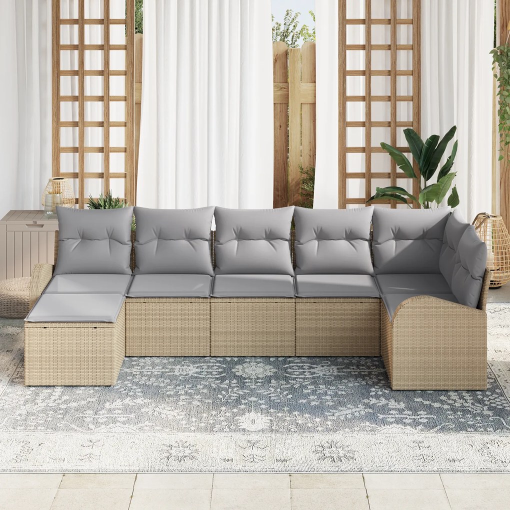 vidaXL Σετ Καναπέ Κήπου 7 pcs Μπεζ και Ανοιχτό γκρι 289 x 124 x 85 εκ