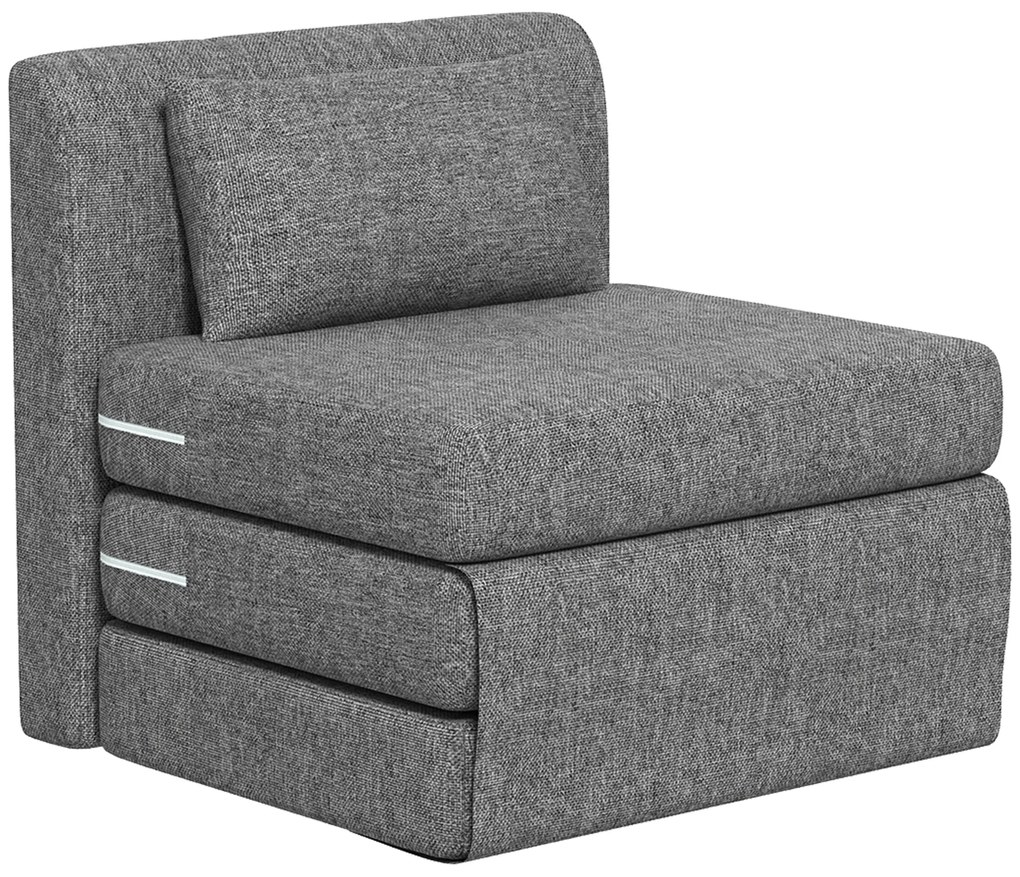 HOMCOM Πολυθρόνα-κρεβάτι, Στρώμα επισκέπτη, 3 πτυσσόμενο, συμπαγές, μεταλλικό πλαίσιο, 80x75x74 εκ., Γκρι