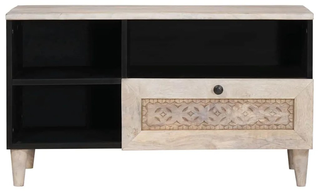 vidaXL Ντουλάπι TV με συρτάρι Λευκό 80 x 33 x 46 εκ Μασίφ ξύλο μάνγκο