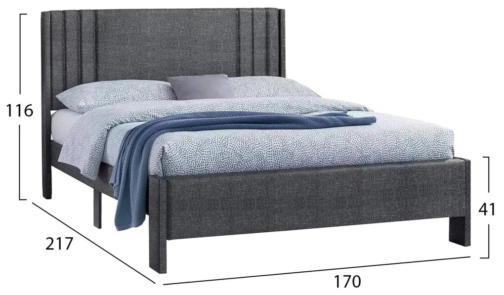 Επενδυμένο Κρεβάτι CREDENCE Διπλό Γκρί 160x200 εκ. 170x217x116 εκ.