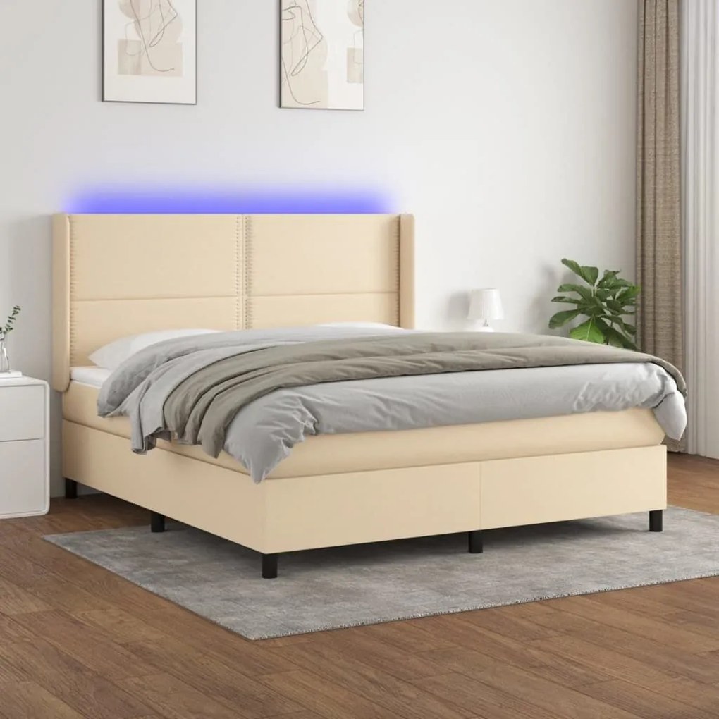 ΚΡΕΒΑΤΙ BOXSPRING ΜΕ ΣΤΡΩΜΑ &amp; LED ΚΡΕΜ 180X200 ΕΚ. ΥΦΑΣΜΑΤΙΝΟ 3138258