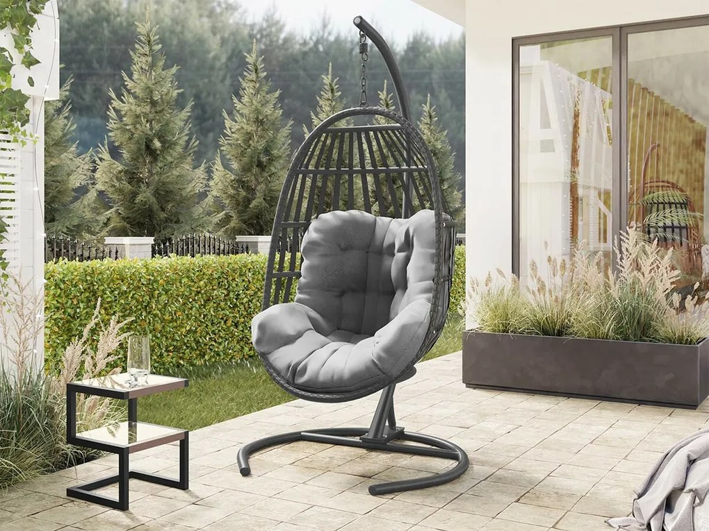 Κρεμαστή πολυθρόνα Miramar 124, 195x133x133cm, 28 kg, Γκρι, Σκούρο γκρι, Μέταλλο, Πλαστικό ψάθινο, Ταπισερί, Μαξιλάρι καθίσματος: Ναι | Epipla1.gr