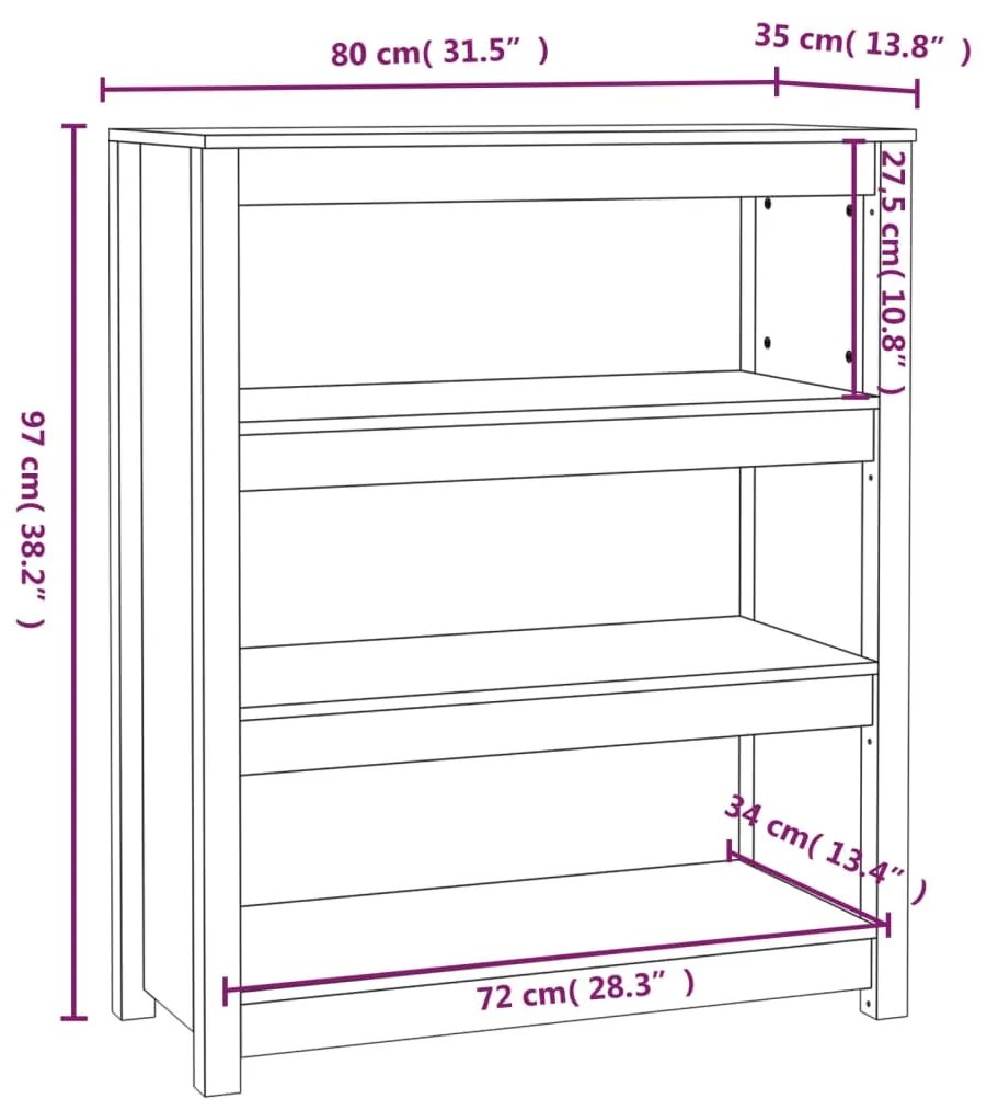 ΒΙΒΛΙΟΘΗΚΗ 80 X 35 X 97 ΕΚ. ΑΠΟ ΜΑΣΙΦ ΞΥΛΟ ΠΕΥΚΟΥ 821679