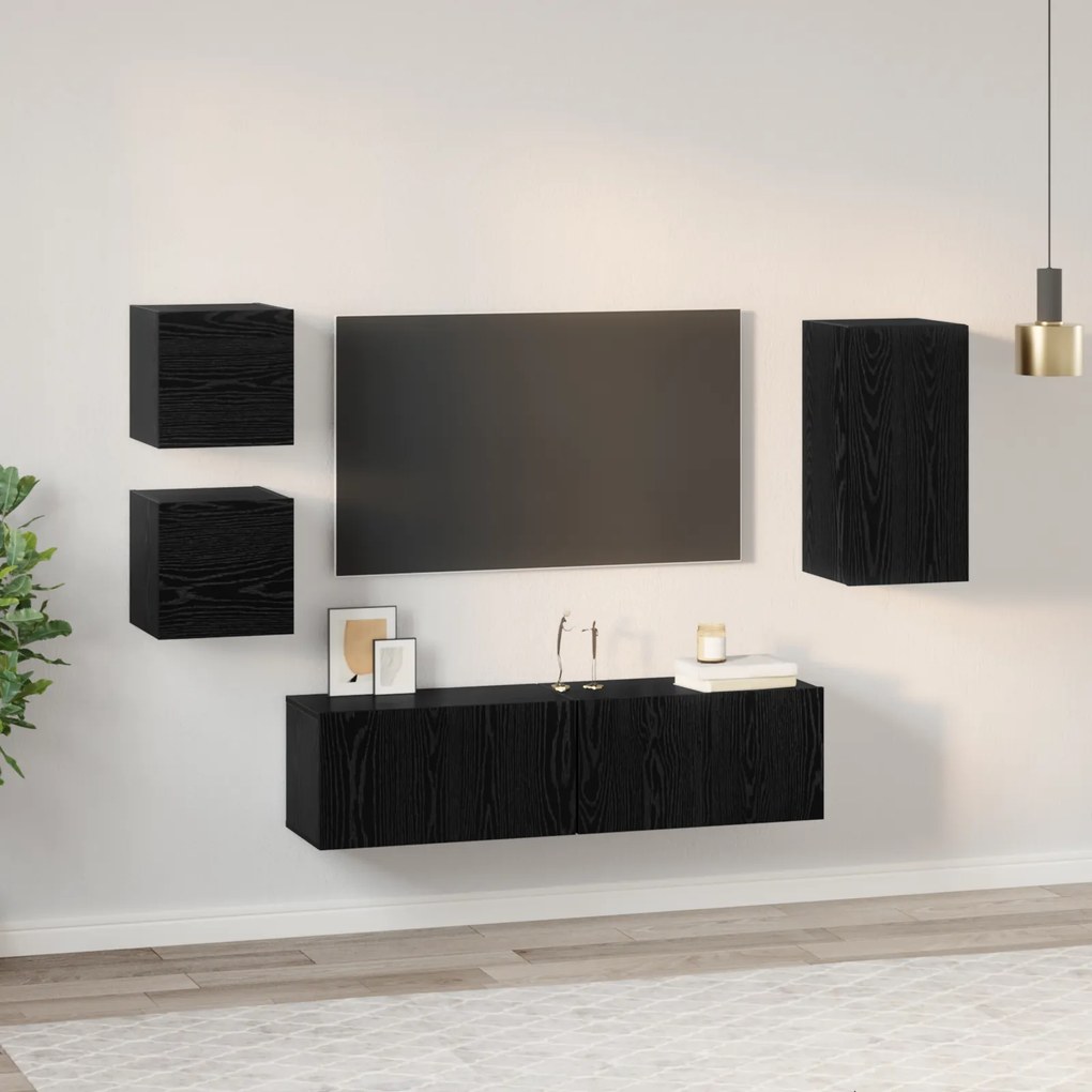 vidaXL Σετ επίπλου τηλεόρασης 5 pcs Μαύρη δρυς Επεξεργασμένο ξύλο