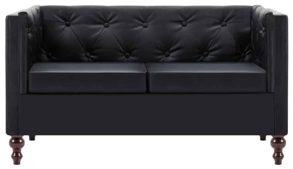 vidaXL Καναπές Διθέσιος Chesterfield Μαύρος από Συνθετικό Δέρμα