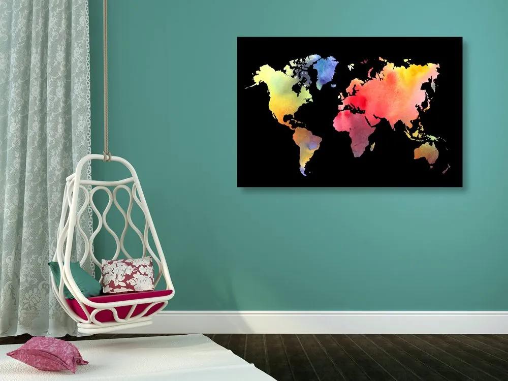 Εικόνα του παγκόσμιου χάρτη σε σχέδιο ακουαρέλας σε μαύρο φόντο - 90x60