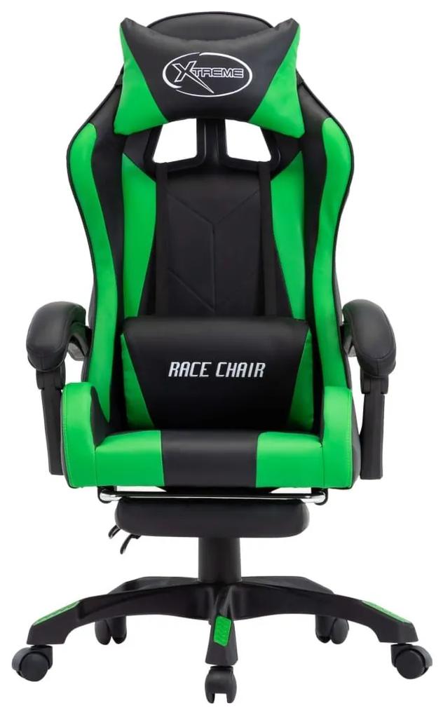 Καρέκλα Racing με Υποπόδιο Πράσινη/Μαύρη από Συνθετικό Δέρμα - Πράσινο