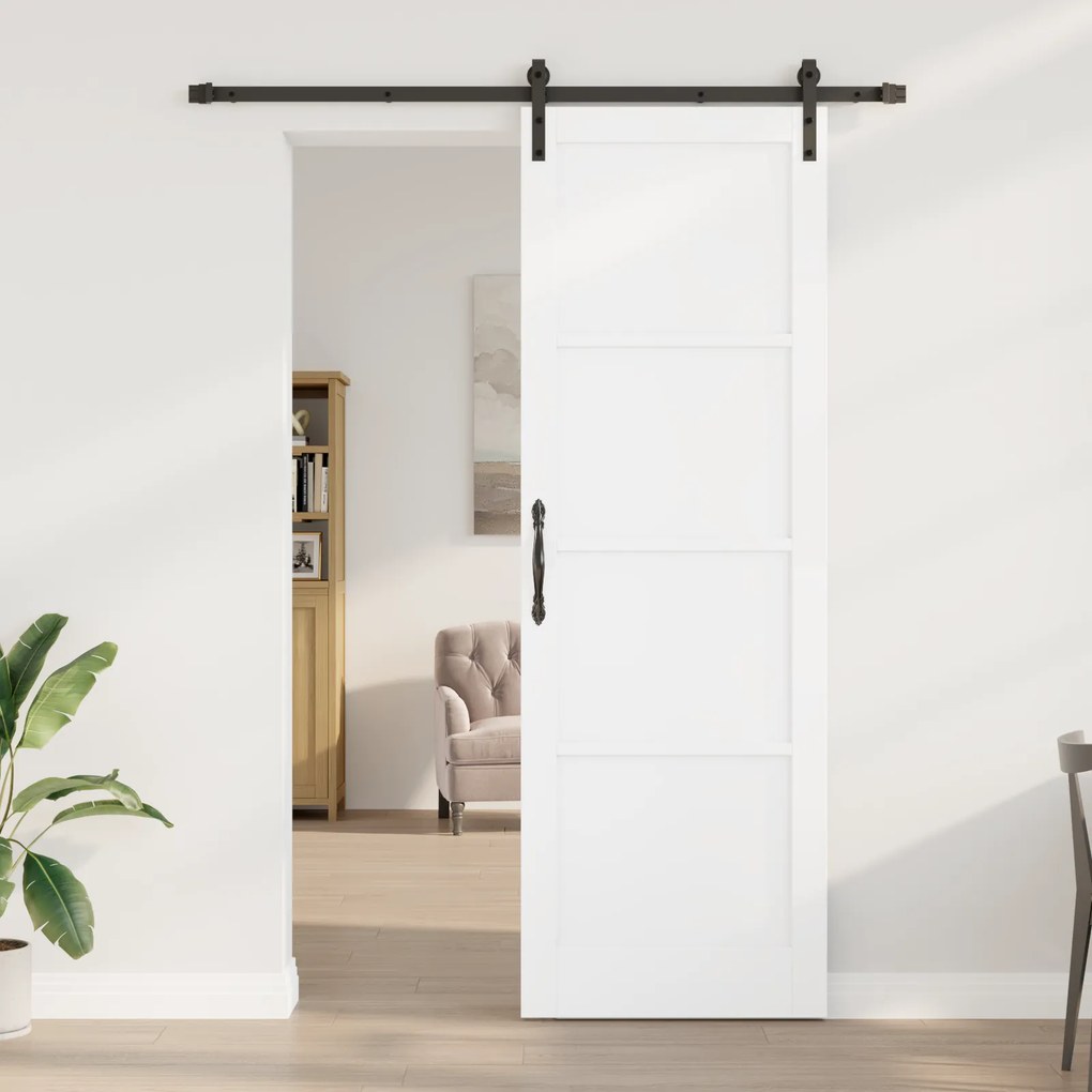 vidaXL Συρόμενη Πόρτα με Σετ Εξαρτημάτων Λευκή 78x232 εκ. Στερεό Ξύλο Πεύκου