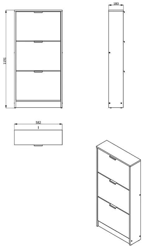 Παπουτσοθήκη Base 13 Γκρί Δρύς 58x18x119 εκ. 58x18x119 εκ.