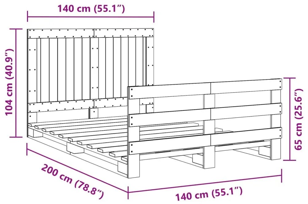 Πλαίσιο Κρεβατιού με Κεφαλάρι 140x200 εκ. από Μασίφ Ξύλο Πεύκου - Καφέ