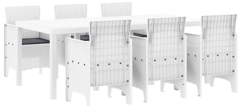 vidaXL Σέτ φαγητού για κήπο 7 pcs Λευκό Rattan Polt