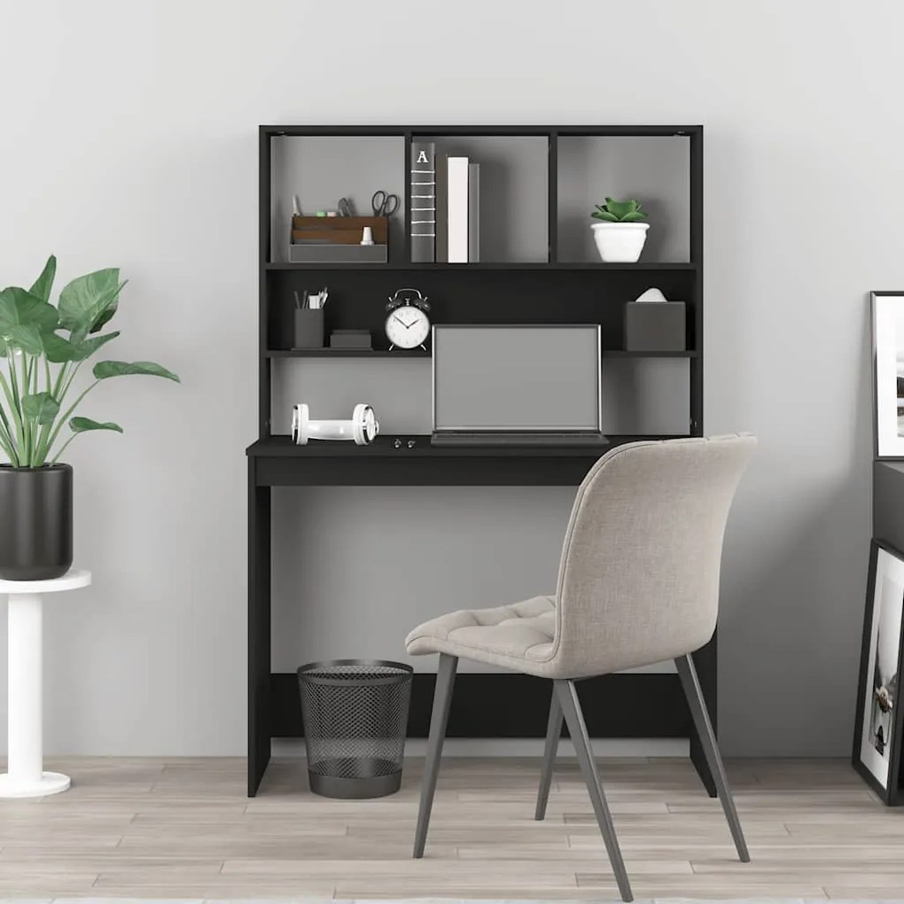 vidaXL Γραφείο με Ράφια Μαύρο 102x45x148 εκ. από Επεξεργασμένο Ξύλο