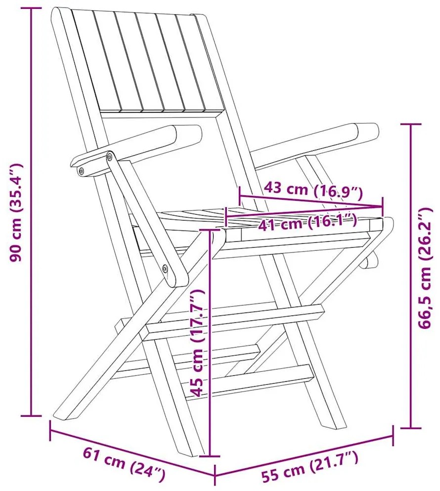 vidaXL Καρέκλες Κήπου Πτυσσόμενες 8 τεμ. 55x61x90 εκ. Μασίφ Ξύλο Teak