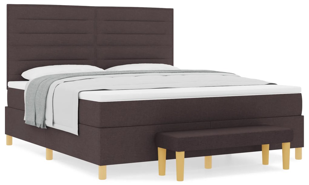 vidaXL κρεβάτι με στυλ box spring με στρώμα & πάγκο καφέ 180x200 εκ. υφασμάτινο