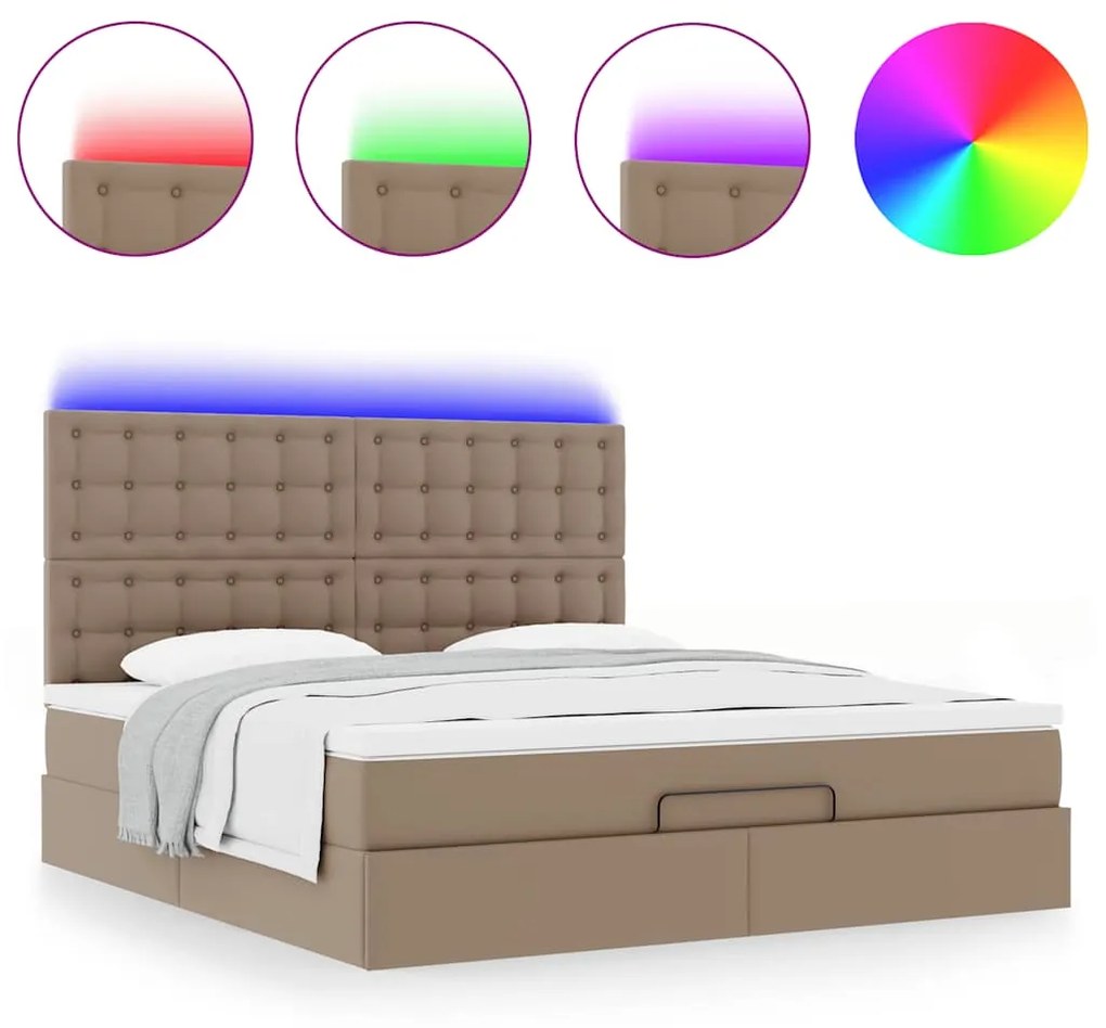 vidaXL Οθωμανικό κρεβάτι με στρώμα & LEDs Cappucino Faux Leather