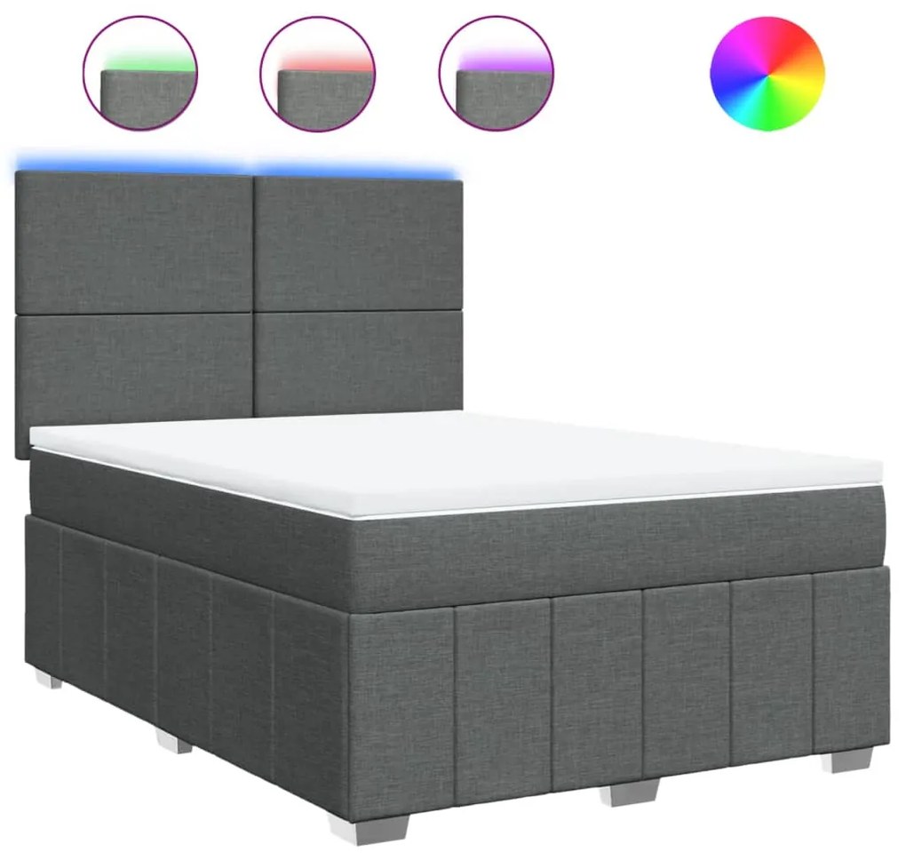 vidaXL Κρεβάτι Boxspring με Στρώμα Σκούρο Γκρι 140x190 εκ. Υφασμάτινο