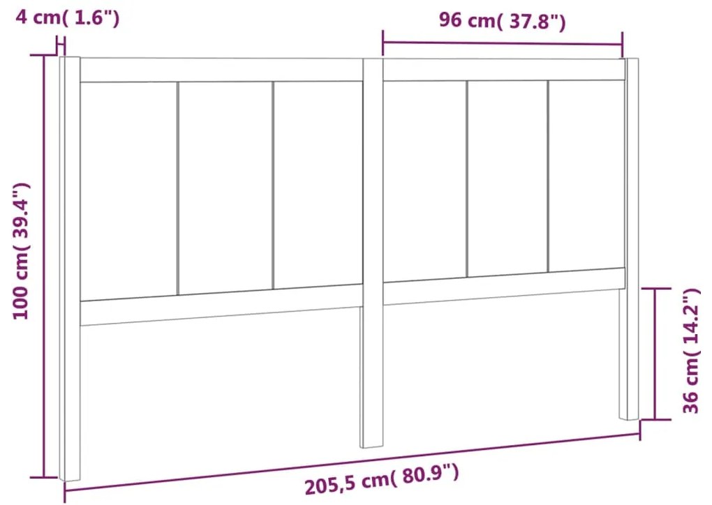 vidaXL Κεφαλάρι Κρεβατιού Μαύρο 205,5x4x100 εκ. Μασίφ Ξύλο Πεύκου