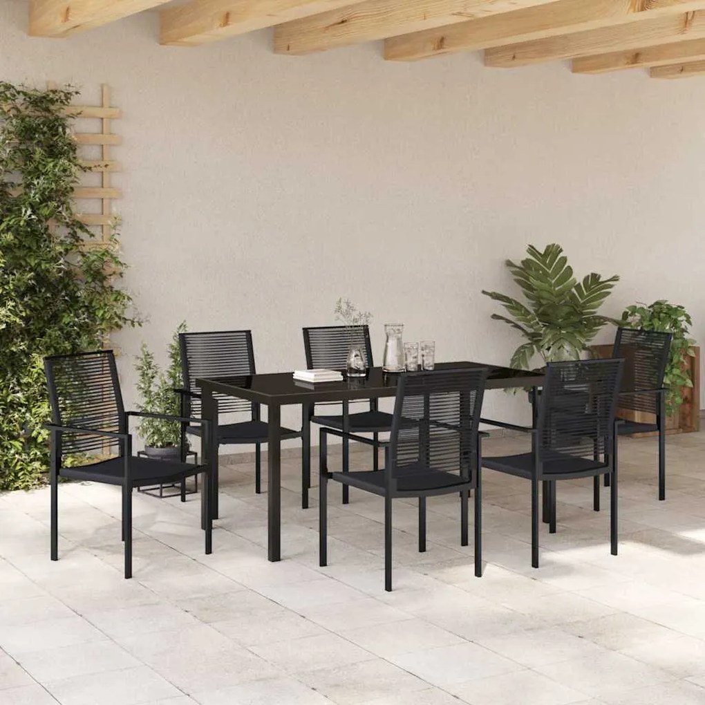 vidaXL Σέτ φαγητού για κήπο 7 pcs Μαύρο PVC ρατάν