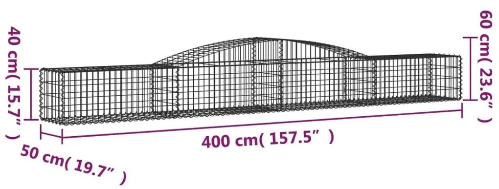 Συρματοκιβώτια Τοξωτά 4 τεμ. 400x50x40/60 εκ. Γαλβαν. Ατσάλι - Ασήμι