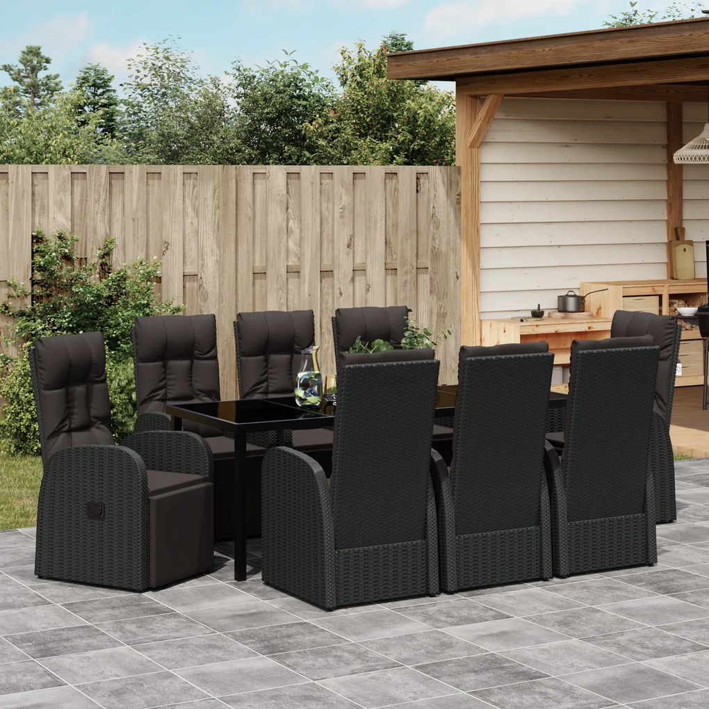 vidaXL Ρεκλάινερ Κήπου με μαξιλάρι 9 pcs Μαύρο 200 x 80 x 73 εκ