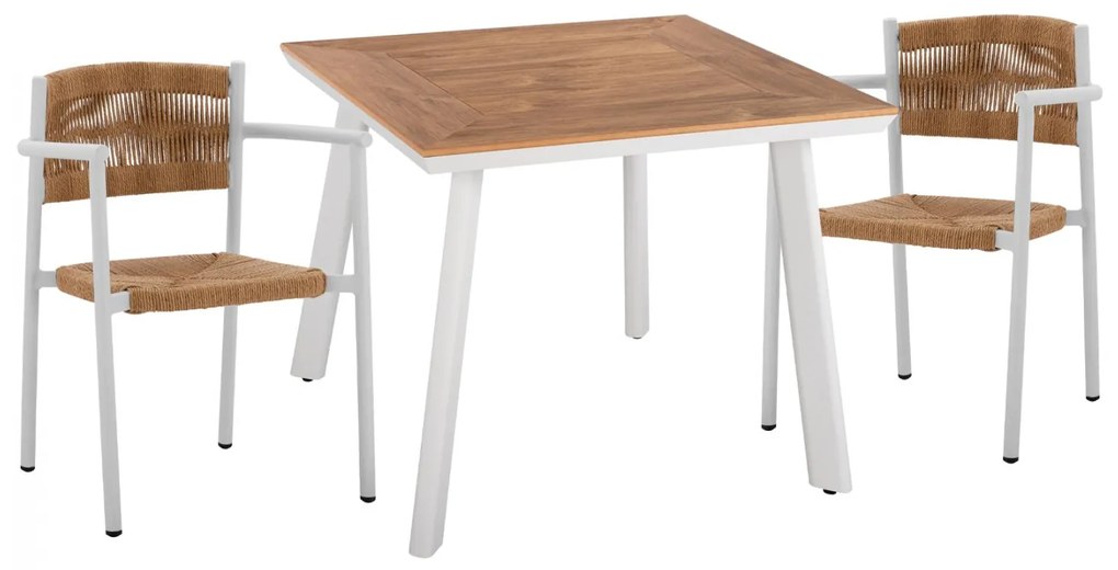 Σετ Κήπου Τραπεζαρία HM11441 3 τεμ Αλουμινίου Λευκό με Τραπέζι Polywood 80x80x73 εκ. & 2 Καρέκλες