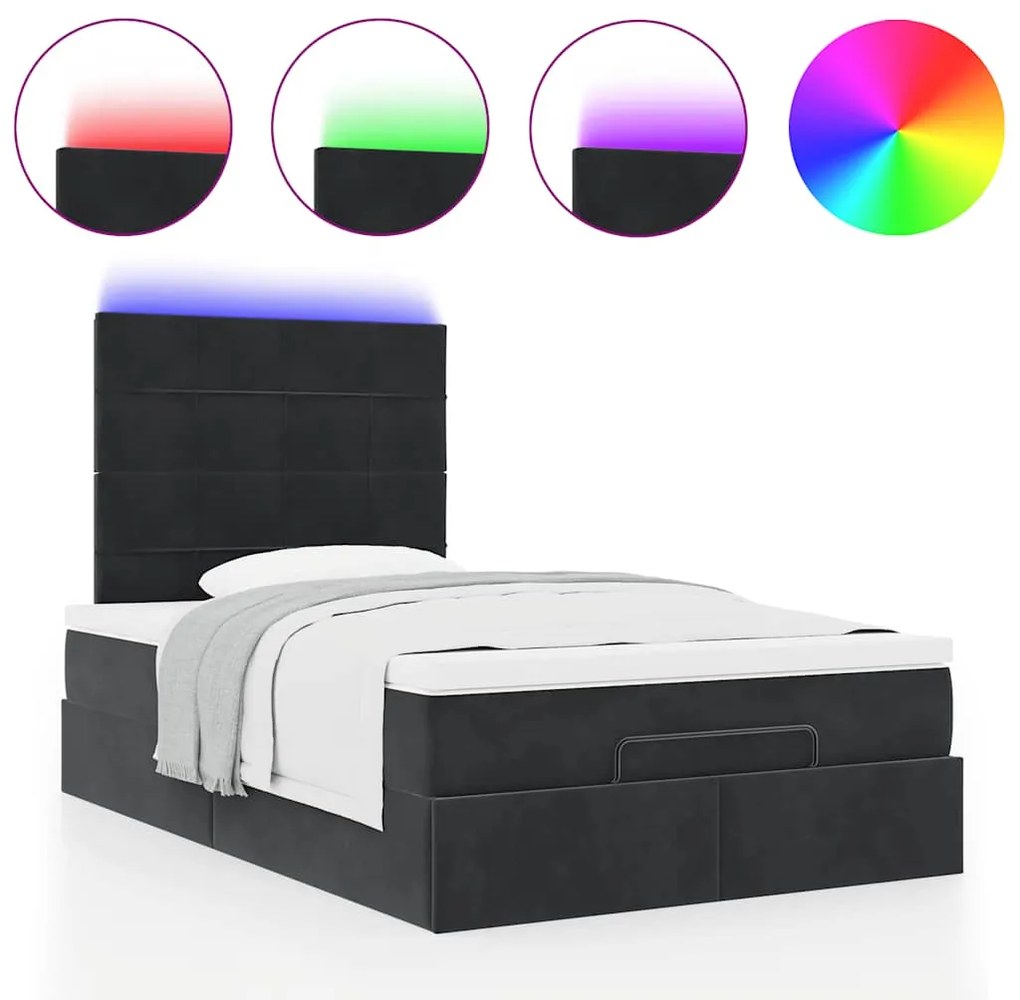 vidaXL Οθωμανικό κρεβάτι με στρώματα & LEDs Μαύρο 120x200cm Velvet