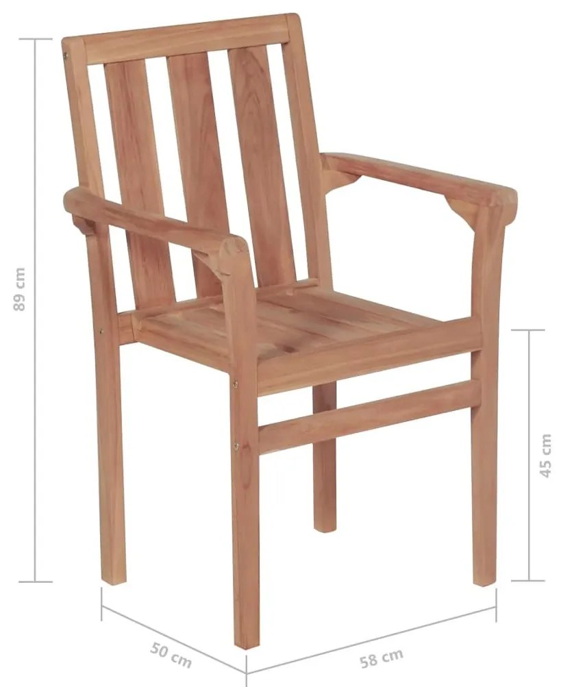 Καρέκλες Κήπου Στοιβαζόμενες 6 τεμ. Μασίφ Ξύλο Teak &amp; Μαξιλάρια - Μαύρο