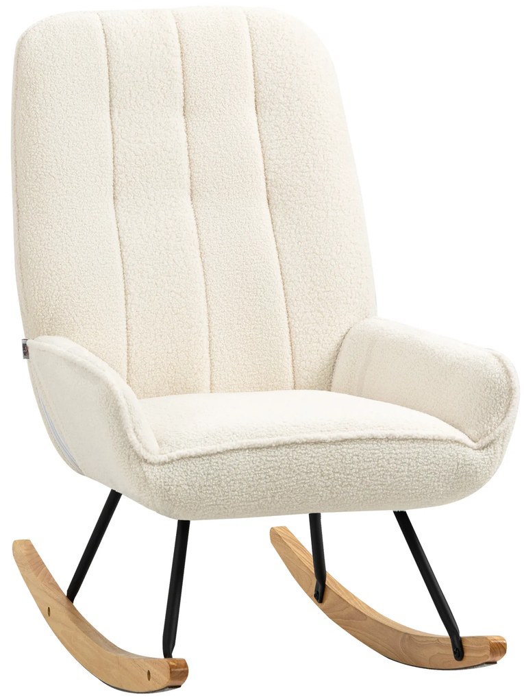 HOMCOM Πολυθρόνα κουνιστή με Sherpa fleece 63 cm x 95cm x 97 cm Φυσικό+ Κρεμ