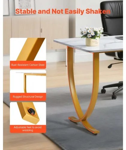 VEVOR Executive Desk, 160 cm W x 80 cm D Large Office Desk, Modern Computer Table Conference Meeting Room Table, Business Furniture Enlarged Desktop for Home Office, White and Gold