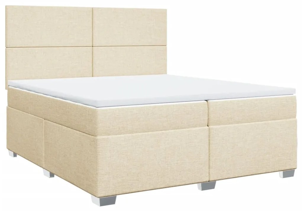 Κρεβάτι Boxspring με Στρώμα Κρεμ 200x200 εκ. Υφασμάτινο - Κρεμ