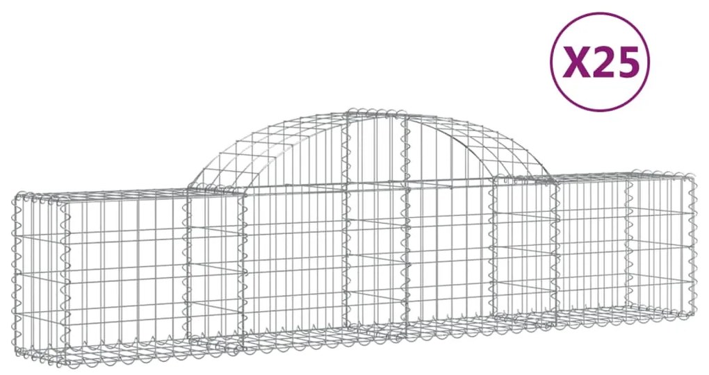 Συρματοκιβώτια Τοξωτά 25 τεμ. 200x30x40/60 εκ. Γαλβαν. Ατσάλι - Ασήμι