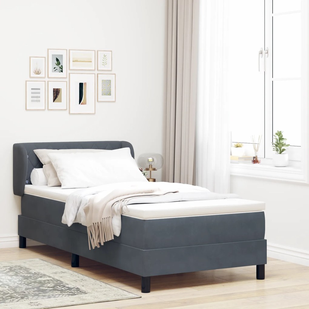 vidaXL Κρεβάτι Box Spring με Στρώμα Σκούρο Γκρι 90x200 cm Βελούδο