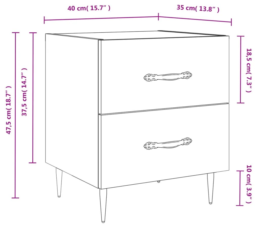 Κομοδίνο Καπνιστή Δρυς 40 x 35 x 47,5 εκ. από Επεξεργ. Ξύλο - Καφέ