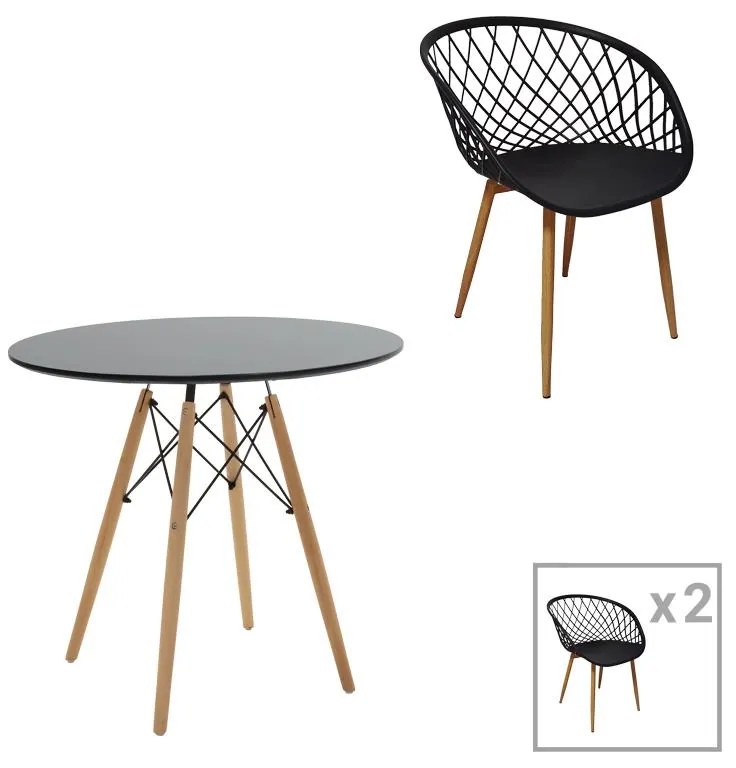 Σετ Τραπεζαρίας Ezra-Julita 3τεμ pp-mdf σε μαύρη-φυσική απόχρωση Φ80x73εκ 80x80x73 εκ.